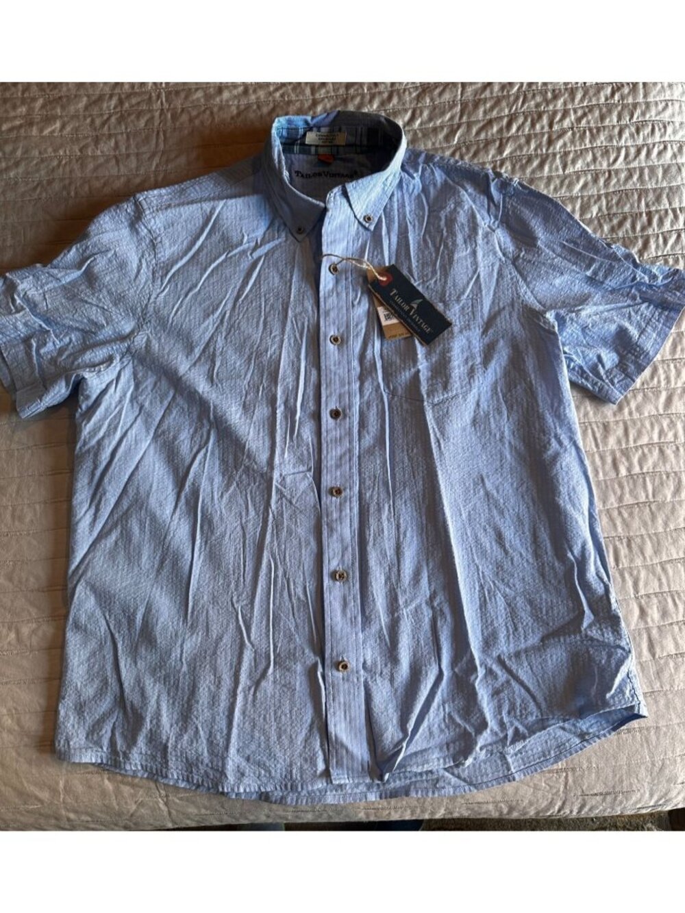 NWT men's Tailor Vintage Serenity blue short sleeve button down shirt Large